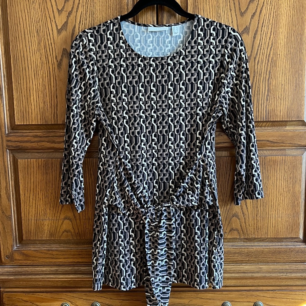 Susan Graver Liquid Knit Tunic Top with Tie Detail - NEW